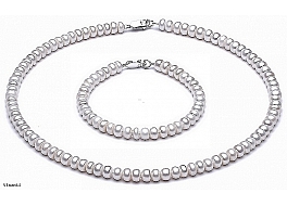 Komplet: Naszyjnik i bransoleta, perły białe hodowane, słodkowodne ok.6 mm, zapięcie srebrne