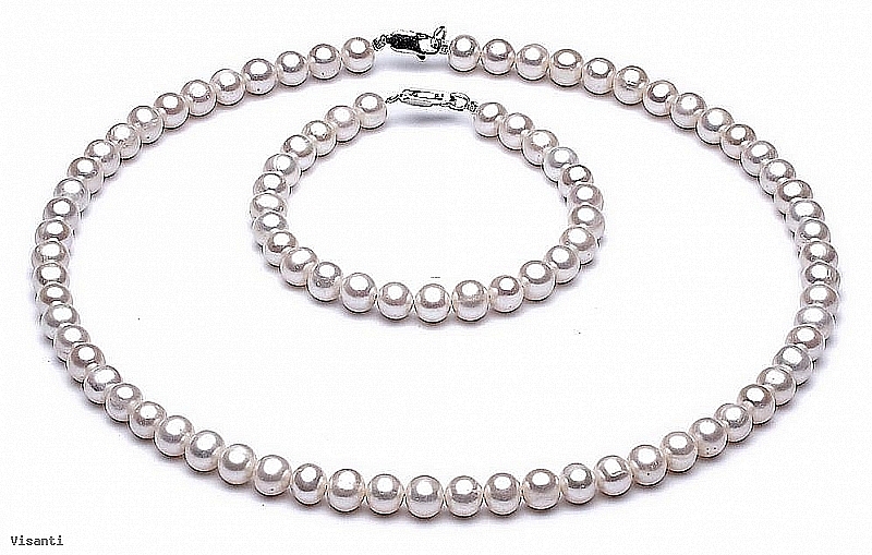Komplet - naszyjnik i bransoleta - perły białe hodowane, słodkowodne okrągłe 8-8,5mm, zapięcie srebrne