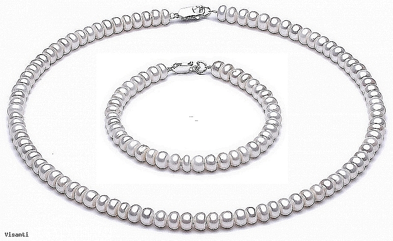 Komplet: Naszyjnik i bransoleta, perły białe hodowane, słodkowodne ok.6 mm, zapięcie srebrne