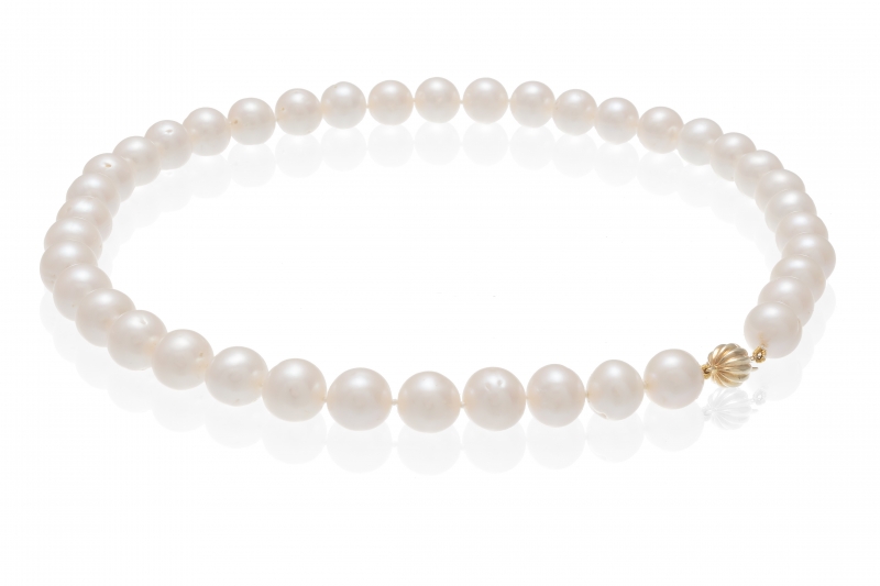 Naszyjnik,perła biała,słodkowodna,hodowana 7,5 mm,złoto