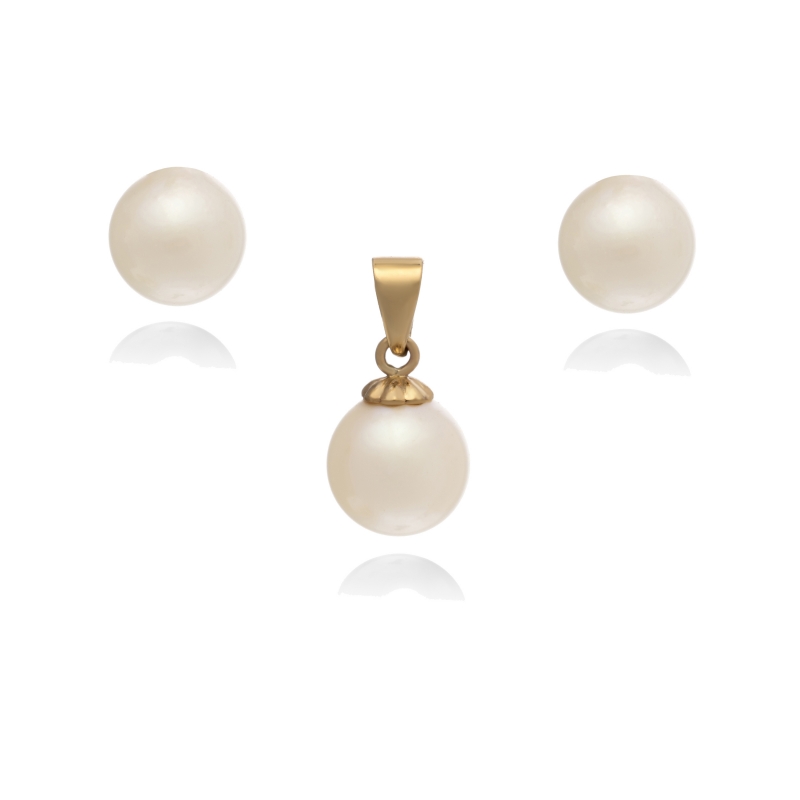 Komplet-kolczyki z zawieszką- perła okrągła,słodkowodna,hodowana,biała 7mm,złoto