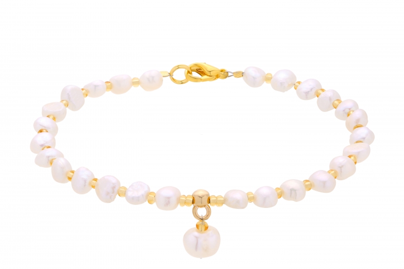 Bransoleta,perły słodkowodne,hodowane,białe 5-6 mm