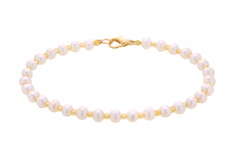 Bransoleta,perły słodkowodne,hodowane,białe 4-4,5 mm