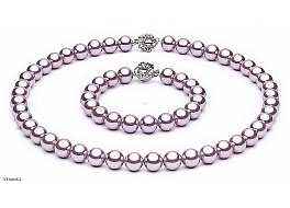 Set - necklace & bracelet, shell pearls, pink, 8mm