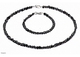 Set - necklace & bracelet, freshwater pearls, black, baroc, 4-4,5mm