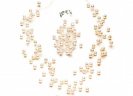 Set - necklace & bracelet, 10 strands, white, freshwater pearls, round, 5mm