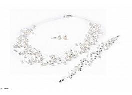 Set - necklace & bracelet & earrings, 10 strands, freshwater pearls, white, round, 4-4,5mm