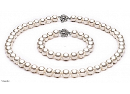 Set - necklace & bracelet, shell pearls, 10mm