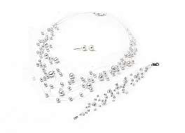 Set - necklace & bracelet, 10 strands, white, freshwater pearls, round, 3-7mm
