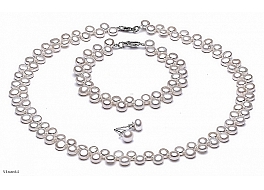 Set - necklace & bracelet & earrings, freshwater pearls, button, white, 7mm