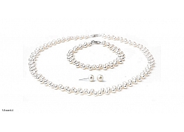 Set - necklace & bracelet & earrings, freshwater pearls, white, rice, 6-7mm, silver claps