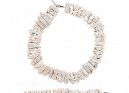 Komplet, naszyjnik + bransoleta, perły łososiowe hodowane, słodkowodne typu " " 15-20mm, zapięcie srebrne