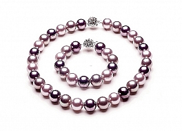 Set - necklace & bracelet, shell pearls, mix color, 14mm