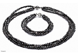 Set - necklace & bracelet, freshwater pearls, graphite, 4-4,5mm