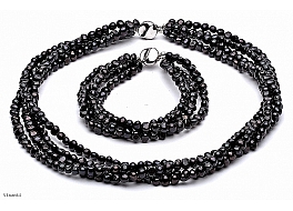 Set - necklace & bracelet, freshwater pearls, black, baroc 5-5,5mm