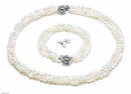Set - necklace & bracelet & earrings, freshwater pearls, white, non regular