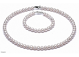 Set - necklace & bracelet, freshwater pearls, white, round, 8-8,5mm