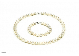 Set - necklace & bracelet, freshwater pearls, white, 10-11mm