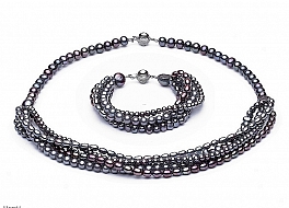 Set - necklace & bracelet, freshwater pearls, graphite, different shape