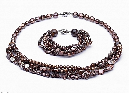 Set - necklace & bracelet, freshwater pearls, brown, different shape