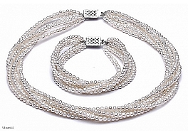 Set - necklace & bracelet, freshwater pearls, white, round, 4,5-5mm