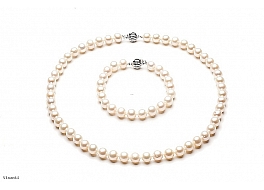 Set - necklace & bracelet, freshwater pearls, 8-8,5mm