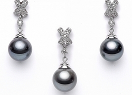 Set tahitian pearls with white gold with diamonds