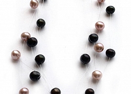 Bransoleta "pajęczynka" 5 żyłek, perły grafitowe i łososiowe hodowane, słodkowodne 5-5.5mm, zapięcie srebrne