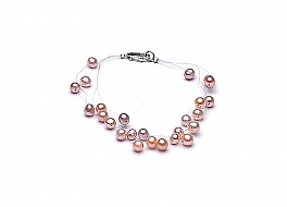 Bracelet - freshwater pearls, 5 strands, salmon, round, 5-5,5mm