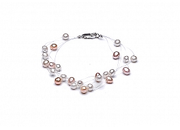 Bracelet - freshwater pearls, 5 strands, white-salmon, 4-4,5mm