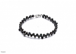 Bracelet - freshwater pearls,black, rice, 4-4,5mm