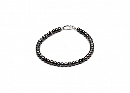 Bracelet - freshwater pearls, graphite, round, 4-4,5mm