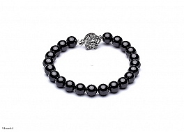 Bracelet - shell pearls, black, round, 8mm