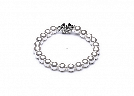 Bracelet - shell pearls, white, round, 8mm
