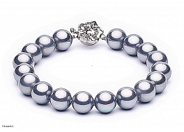 Bracelet - shell pearls, grey, 8mm