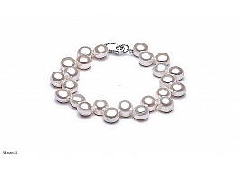 Bracelet - freshwater pearls, white, button, 10mm