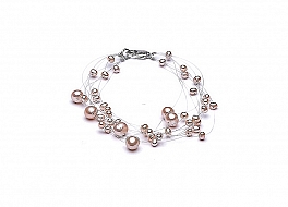 Bracelet - freshwater pearls, 10 strands, salmon, round, 3-7mm
