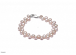 Bracelet - freshwater pearls, salmon, button, 7mm