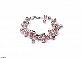 Bracelet - freshwater pearls, 10 strands, salmon, round, 5-5,5mm