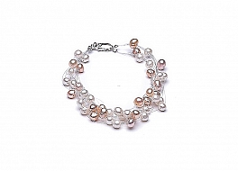 Bracelet - freshwater pearls, 10 strands, white-salmon, round, 5-5,5mm