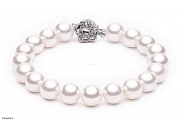 Bracelet - shell pearls, white, round, 10mm