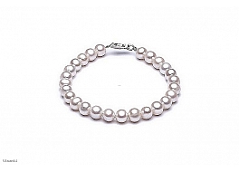 Bracelet - freshwater pearls, white, round, 6-6,5mm