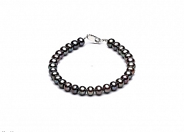Bracelet - freshwater pearls, graphite, round, 6-6,5mm
