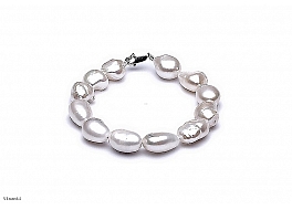 Bracelet - freshwater pearls, white, baroc, 10-11mm