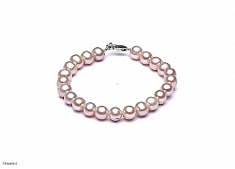 Bracelet - freshwater pearls, salmon, round, 7-7,5mm