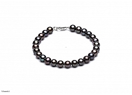 Bracelet - freshwater pearls, graphite, round, 7-7,5mm