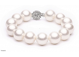 Bracelet - shell pearls, white, round, 14mm