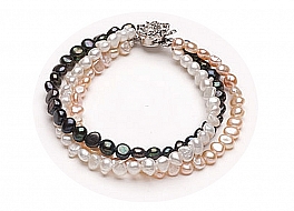 Bracelet - freshwater pearls, three color, non regular, 6-6,5mm