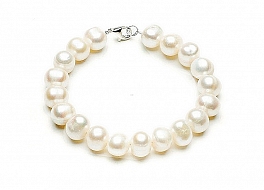 Bransoleta, perły białe hodowane, słodkowodne owalne 10-11mm