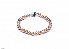Bracelet - freshwater pearls, salmon, round, 6-6,5mm